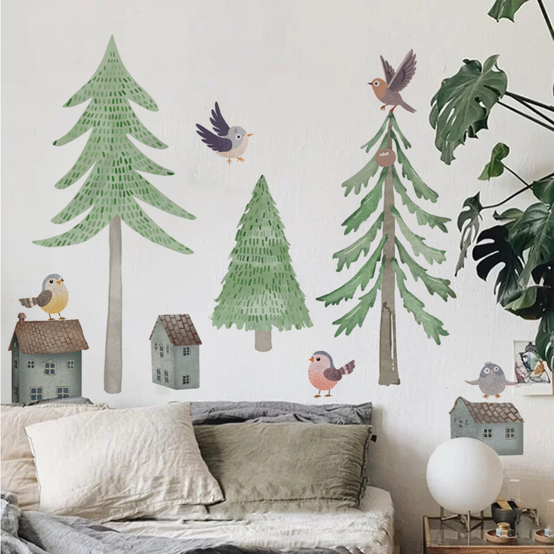Autocolante de perete cu copac de pădure proaspătă mare, hârtie autoadezive, decorare pentru dormitor, sufragerie, fundal, decorare pentru veranda