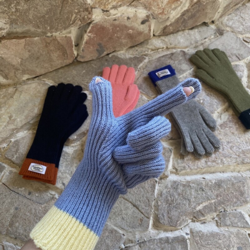 Mănuși tricotate calde pentru femei Mănuși de lână cu degetele despicate pentru cuplu Ecran de călărie în aer liber Mănuși cu dungi pufoase Cadou de Crăciun
