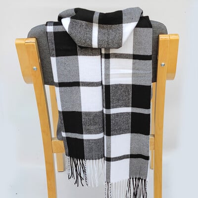 Eșarfă de iarnă din cașmir, 185*35 cm, pentru femei, în carouri, caldă, moale, bandană, pentru femei, eșarfe pentru femeie, lux, cu ciucuri