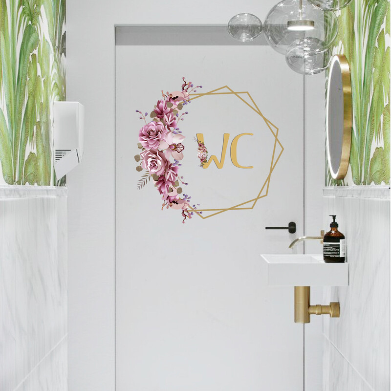 Gėlės vyrų ir moterų WC sienų lipdukas vonios kambario dekoravimui Vinilo namų lipdukai Neperšlampami plakatų durų lipdukai tualeto ženklas