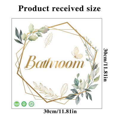 Green Plant WC ajtó matrica Aranybetűs Levehető öntapadó Vízálló PVC Fürdőszobadekorációs matrica Háztartási kellékek
