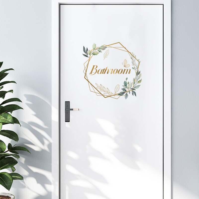 Green Plant WC ajtó matrica Aranybetűs Levehető öntapadó Vízálló PVC Fürdőszobadekorációs matrica Háztartási kellékek