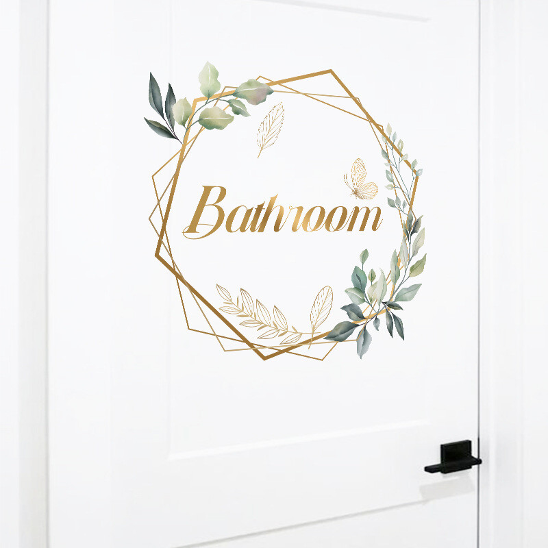 Green Plant WC ajtó matrica Aranybetűs Levehető öntapadó Vízálló PVC Fürdőszobadekorációs matrica Háztartási kellékek