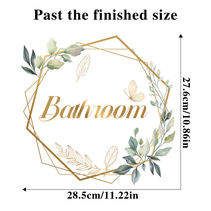 Green Plant WC ajtó matrica Aranybetűs Levehető öntapadó Vízálló PVC Fürdőszobadekorációs matrica Háztartási kellékek
