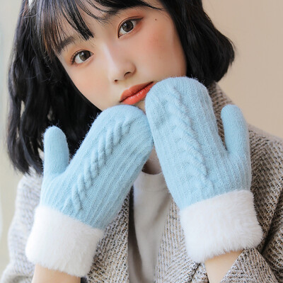 Zimske žene griju plus baršun iznutra zadebljane rukavice za pletenje pune prste biciklističke vunene rukavice japanski stil slatka ljupka