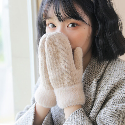 Zimske žene griju plus baršun iznutra zadebljane rukavice za pletenje pune prste biciklističke vunene rukavice japanski stil slatka ljupka