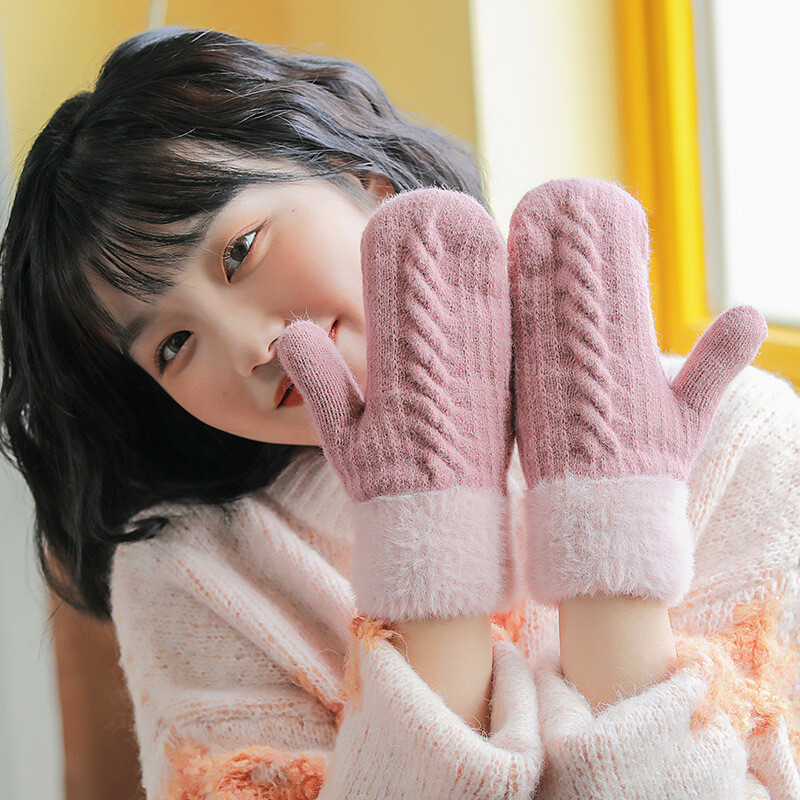 Zimske žene griju plus baršun iznutra zadebljane rukavice za pletenje pune prste biciklističke vunene rukavice japanski stil slatka ljupka