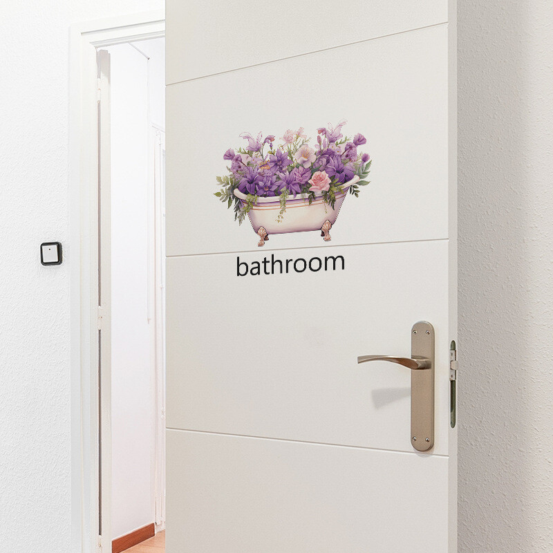 Frumoase cadă de baie cu flori autocolante de perete toaletă decorare uși de baie murală decor acasă autoadeziv înfrumusețare tapet manga