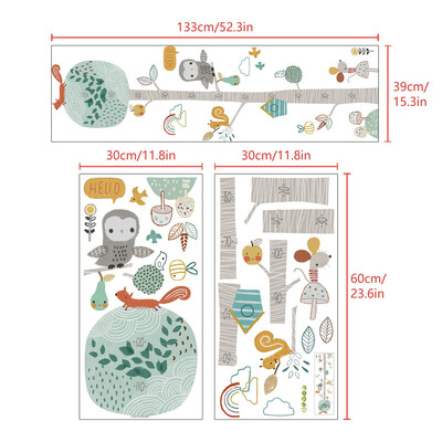 Autocolante de perete pentru măsurarea înălțimii copacului cu animale de pădure din desene animate pentru camera copiilor Diagramă de creștere a camerei de copii Decorare pepinieră Tapet cu riglă de înălțime pentru copii