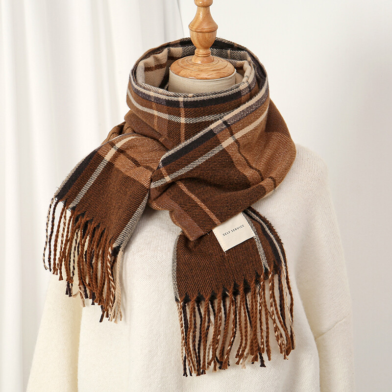 Karirani šal Žene Muškarci Zimski Debeli Topli Šalovi Kašmir Vrat Modni Ležerni Šal Bandana Hidžab Omotači Kićanci Prigušivač Ženski