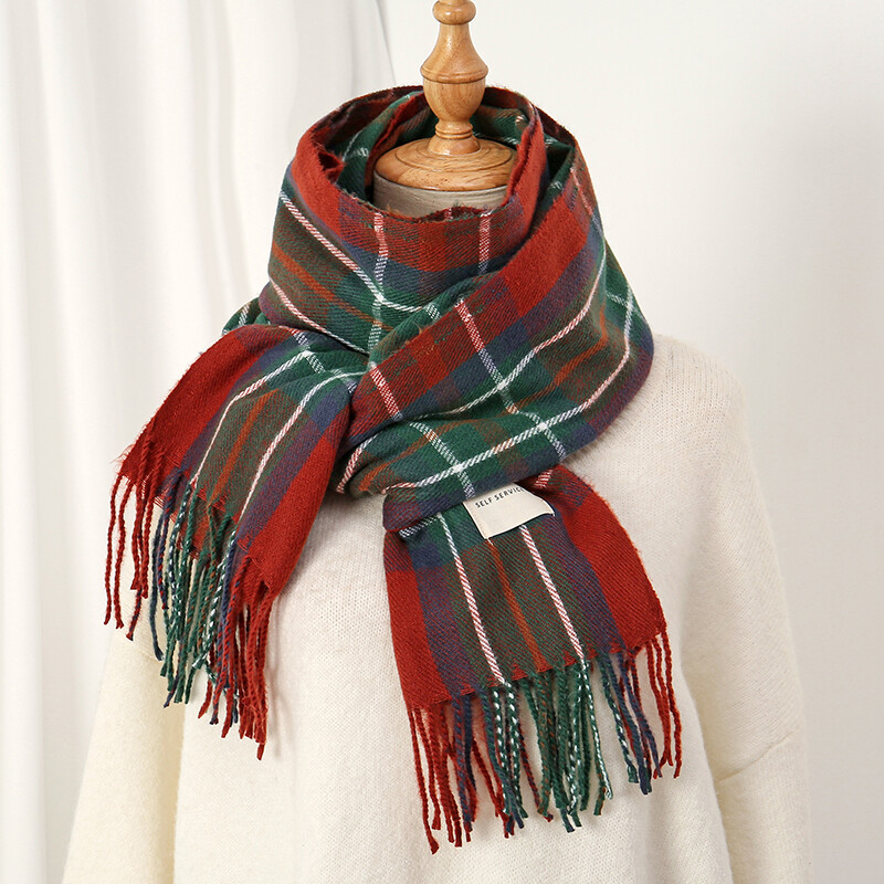 Karirani šal Žene Muškarci Zimski Debeli Topli Šalovi Kašmir Vrat Modni Ležerni Šal Bandana Hidžab Omotači Kićanci Prigušivač Ženski