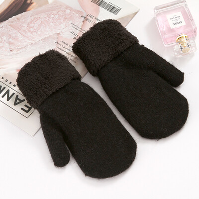 Γυναικεία μόδα Χειμερινό μαλλί κασμίρ πλεκτό Ζεστό μαύρο γάντι με πλήρες δάχτυλο Γυναικείο βελούδινο χοντρό βελούδινο γάντι οδήγησης I81