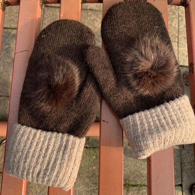 Γυναικεία μόδα Χειμερινό μαλλί κασμίρ πλεκτό Ζεστό μαύρο γάντι με πλήρες δάχτυλο Γυναικείο βελούδινο χοντρό βελούδινο γάντι οδήγησης I81