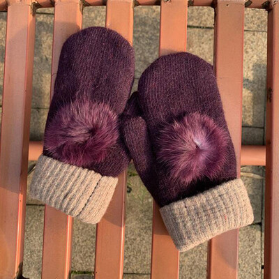 Γυναικεία μόδα Χειμερινό μαλλί κασμίρ πλεκτό Ζεστό μαύρο γάντι με πλήρες δάχτυλο Γυναικείο βελούδινο χοντρό βελούδινο γάντι οδήγησης I81