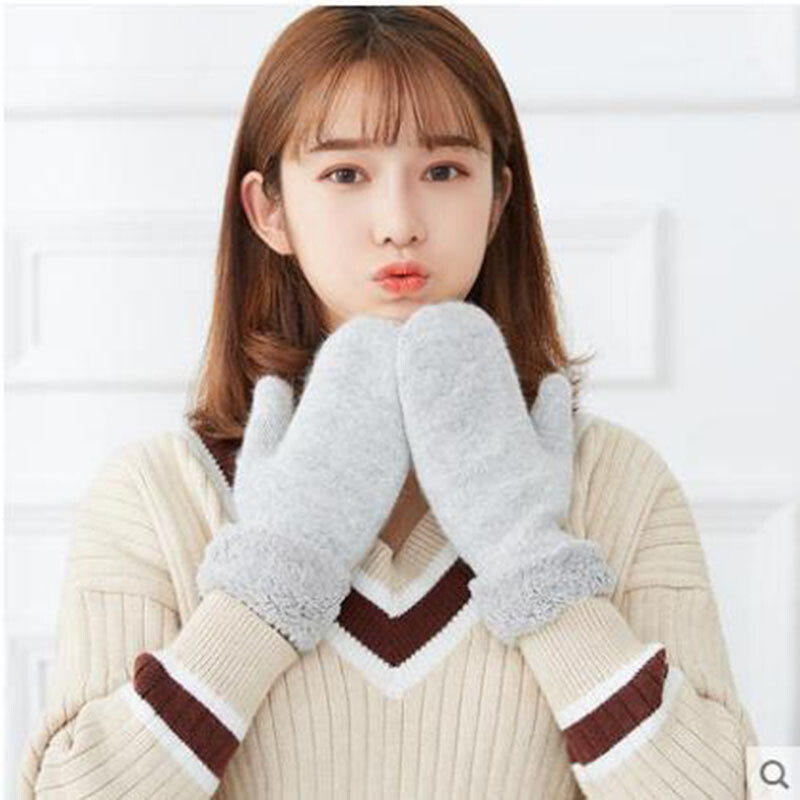 Γυναικεία μόδα Χειμερινό μαλλί κασμίρ πλεκτό Ζεστό μαύρο γάντι με πλήρες δάχτυλο Γυναικείο βελούδινο χοντρό βελούδινο γάντι οδήγησης I81