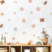 Boho akvarelové kvety dúhové motýle nástenné nálepky do detskej izby pre obývaciu izbu dekorácie nástenné nálepky tapety