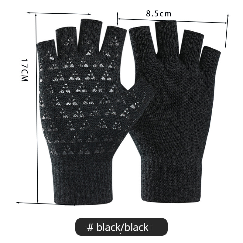 1 pereche de mănuși negre cu jumătate de deget fără degete pentru femei și bărbați mănuși de bumbac tricotate de lână la încheietură mănuși de antrenament calde de iarnă