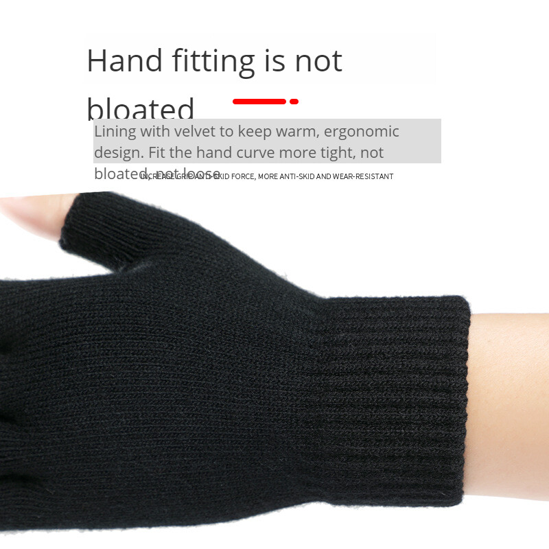 1 pereche de mănuși negre cu jumătate de deget fără degete pentru femei și bărbați mănuși de bumbac tricotate de lână la încheietură mănuși de antrenament calde de iarnă