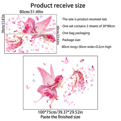 Elf Butterfly Girl Unicorn Gėlių sienų lipdukai, skirti vaikų kambariui Baby Girl Sienų lipdukai PVC namų dekoro sienų lipdukai Miegamojo freskos