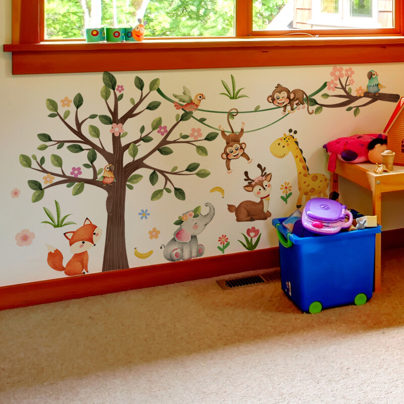 Autocolante mari cu animale din desene animate, autocolant girafa elefant, camera copiilor, tapet dormitor pentru bebelusi, autocolant cu animale pentru copii