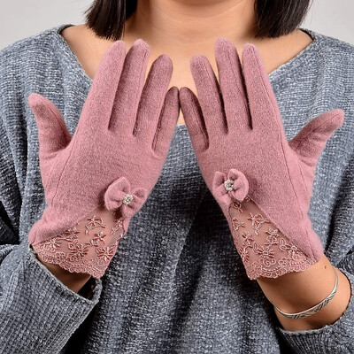 [BYSIFA] Seksualios juodos nėriniais siuvinėtos vilnos pirštinės Moteriškos žieminės storos kašmyro pirštinės Minkštos pirštinės Pirštinės Elegantiškos lanksčios moteriškos pirštinės