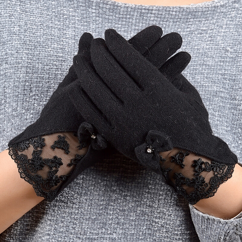 [BYSIFA] Seksualios juodos nėriniais siuvinėtos vilnos pirštinės Moteriškos žieminės storos kašmyro pirštinės Minkštos pirštinės Pirštinės Elegantiškos lanksčios moteriškos pirštinės