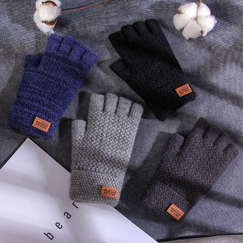 Muške rukavice s pola prsta za žene i muškarce, pletene pamučne rukavice od vune alpake, ležerne crno sive zimske tople rukavice bez prstiju