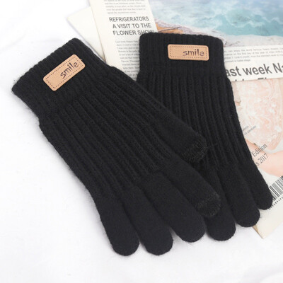 Vyrai Moteriškos megztos pirštinės juodos žieminės liečiamuoju ekranu vyriškos storos šiltos vilnos kašmyro kietos juostelės pirštinės verslo rudens darbo pirštinės