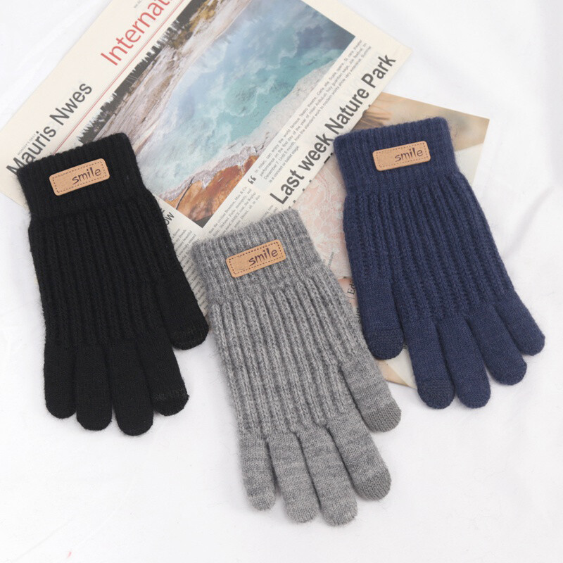 Vyrai Moteriškos megztos pirštinės juodos žieminės liečiamuoju ekranu vyriškos storos šiltos vilnos kašmyro kietos juostelės pirštinės verslo rudens darbo pirštinės