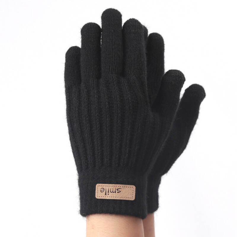 Vyrai Moteriškos megztos pirštinės juodos žieminės liečiamuoju ekranu vyriškos storos šiltos vilnos kašmyro kietos juostelės pirštinės verslo rudens darbo pirštinės