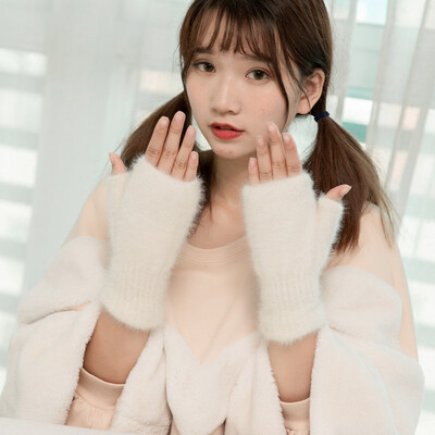 Mânuși minunate de iarnă, tricotate de lână, cașmir, catifea, calde, negre, fără degete, mănuși drăguțe pentru femei, cu jumătate de deget, Guantes B31