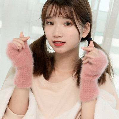 Mânuși minunate de iarnă, tricotate de lână, cașmir, catifea, calde, negre, fără degete, mănuși drăguțe pentru femei, cu jumătate de deget, Guantes B31