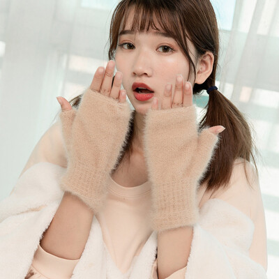 Mânuși minunate de iarnă, tricotate de lână, cașmir, catifea, calde, negre, fără degete, mănuși drăguțe pentru femei, cu jumătate de deget, Guantes B31