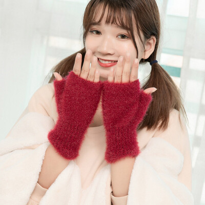 Mânuși minunate de iarnă, tricotate de lână, cașmir, catifea, calde, negre, fără degete, mănuși drăguțe pentru femei, cu jumătate de deget, Guantes B31