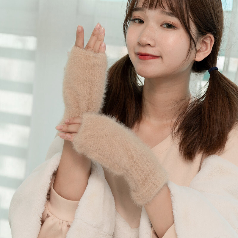 Mânuși minunate de iarnă, tricotate de lână, cașmir, catifea, calde, negre, fără degete, mănuși drăguțe pentru femei, cu jumătate de deget, Guantes B31