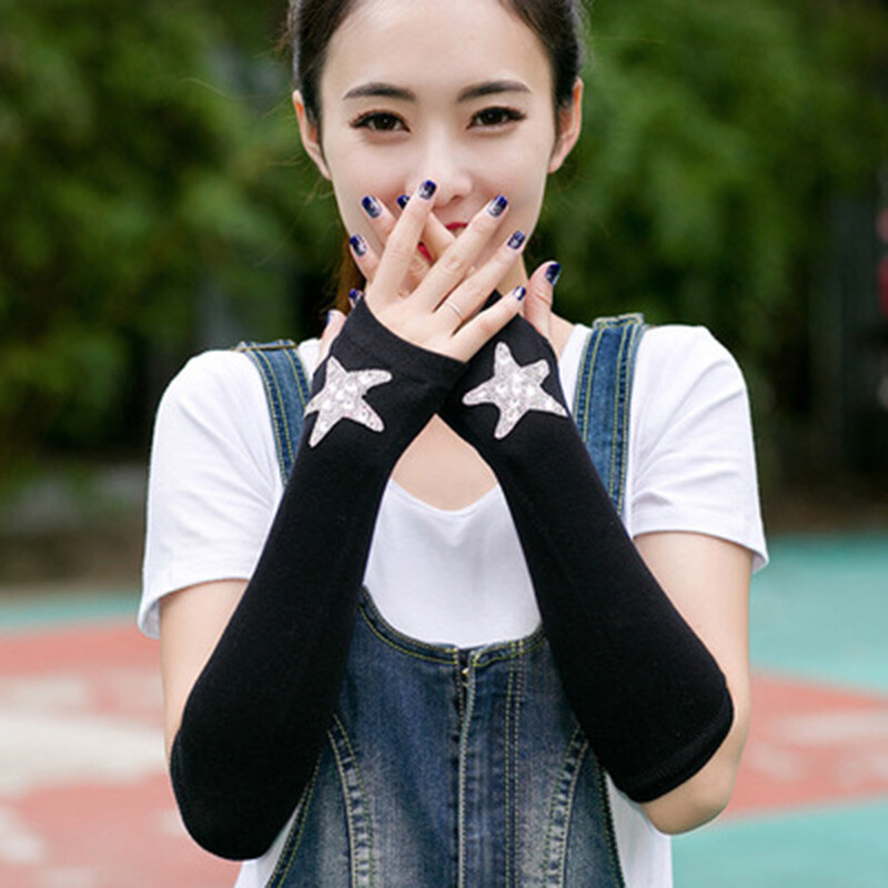 Ženske slatke zimske tople duge pletene plesne rukave bez prstiju Ženske cool animirane sova zec dijamanti zakovice šljokice manžetne rukavice A40