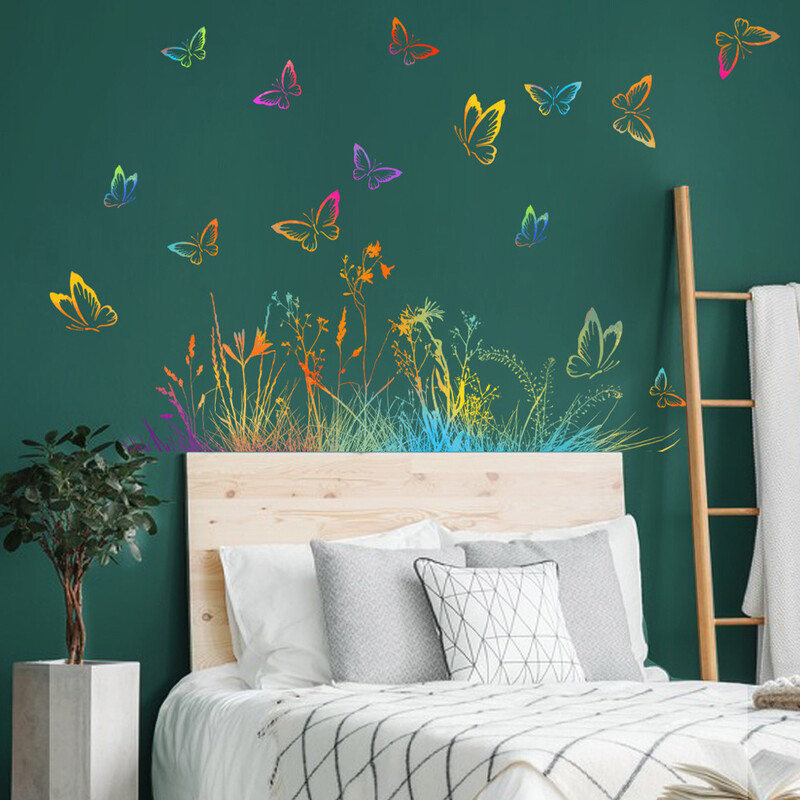Spalvingi lapai drugelio sienos lipdukas Miegamojo Svetainės fonas Namų dekoravimo plakatas Gražinti tapetą Nuimami lipdukai