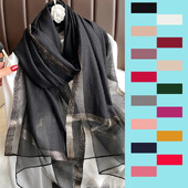 Şal de mătase strălucitoare pentru femei, eşarfă cu chenar auriu monocrom, eşarfă de protecţie solară, la modă şi versatilă, nou