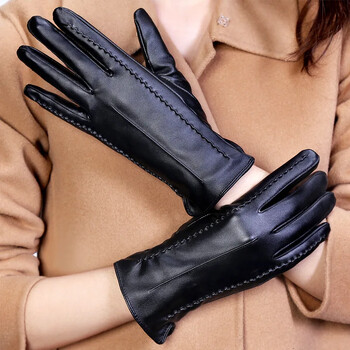 Дамски ръкавици от овча кожа Winter Warmth Plus Velvet Short Thin Screen Driving Female Color Leather Gloves New High-end 2022