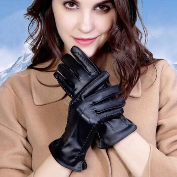 Дамски ръкавици от овча кожа Winter Warmth Plus Velvet Short Thin Screen Driving Female Color Leather Gloves New High-end 2022