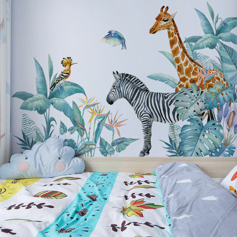 Zebra zsiráf dzsungel állat fali matrica nappali hálószoba gyerekszoba fali matrica baba szoba óvoda dekoráció gyerek háttérkép
