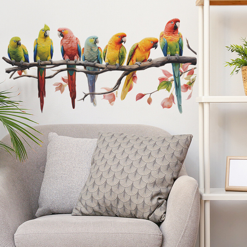 Faág Papagáj Madár Fali matricák Gyerekhálószoba Nappali Tapéta Lakberendezési Falmatricák Babaszoba Madármatricák