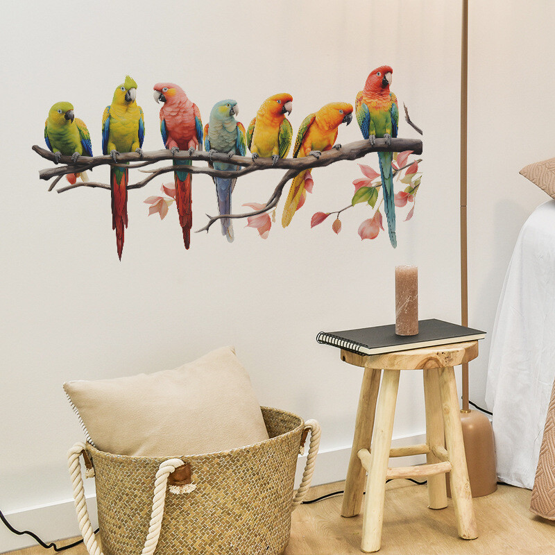 Faág Papagáj Madár Fali matricák Gyerekhálószoba Nappali Tapéta Lakberendezési Falmatricák Babaszoba Madármatricák