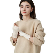 Mekana vunena debela pletena rukavica s otkrivenim prstima i rupom za palac Ženske kabelske rukavice bez šavova Jesen Jesen Ženske rukavice bez prstiju Rukavice bez rukavica