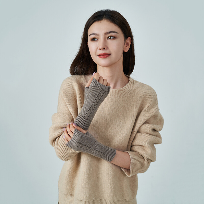 Mekana vunena debela pletena rukavica s otkrivenim prstima i rupom za palac Ženske kabelske rukavice bez šavova Jesen Jesen Ženske rukavice bez prstiju Rukavice bez rukavica