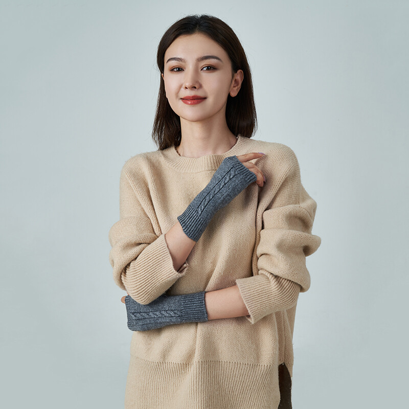 Mekana vunena debela pletena rukavica s otkrivenim prstima i rupom za palac Ženske kabelske rukavice bez šavova Jesen Jesen Ženske rukavice bez prstiju Rukavice bez rukavica