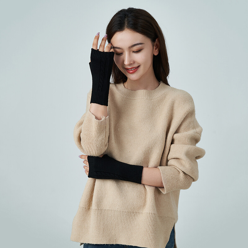 Mekana vunena debela pletena rukavica s otkrivenim prstima i rupom za palac Ženske kabelske rukavice bez šavova Jesen Jesen Ženske rukavice bez prstiju Rukavice bez rukavica