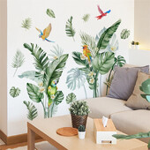 Frunze verzi tropicale Plantă Păsări Camera de zi Dormitor Autocolante decorative de perete Broasca țestoasă Autocolant frunze din spate Decor mural de artă