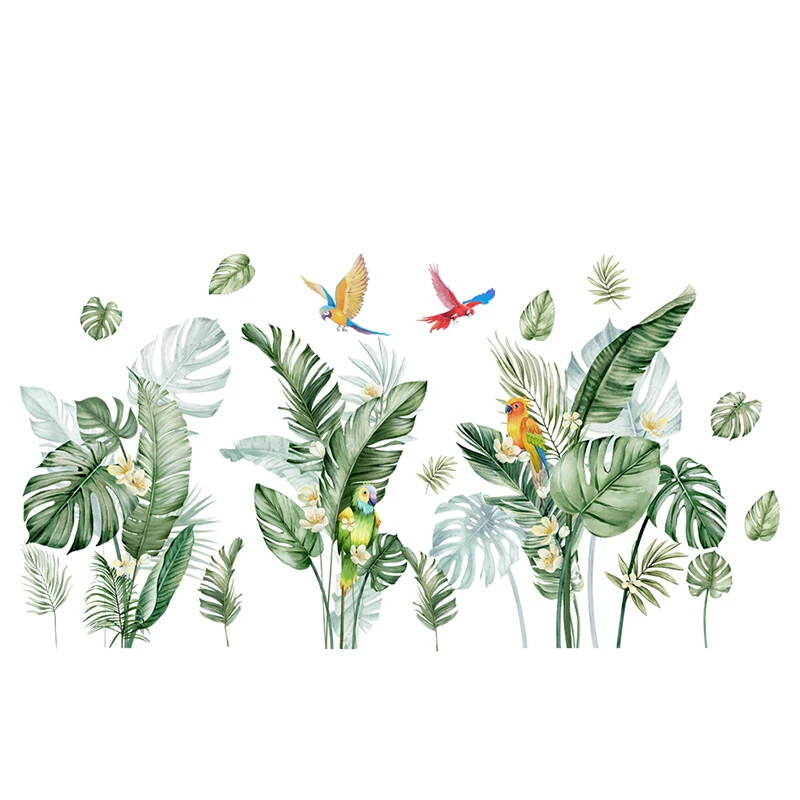 Frunze verzi tropicale Plantă Păsări Camera de zi Dormitor Autocolante decorative de perete Broasca țestoasă Autocolant frunze din spate Decor mural de artă