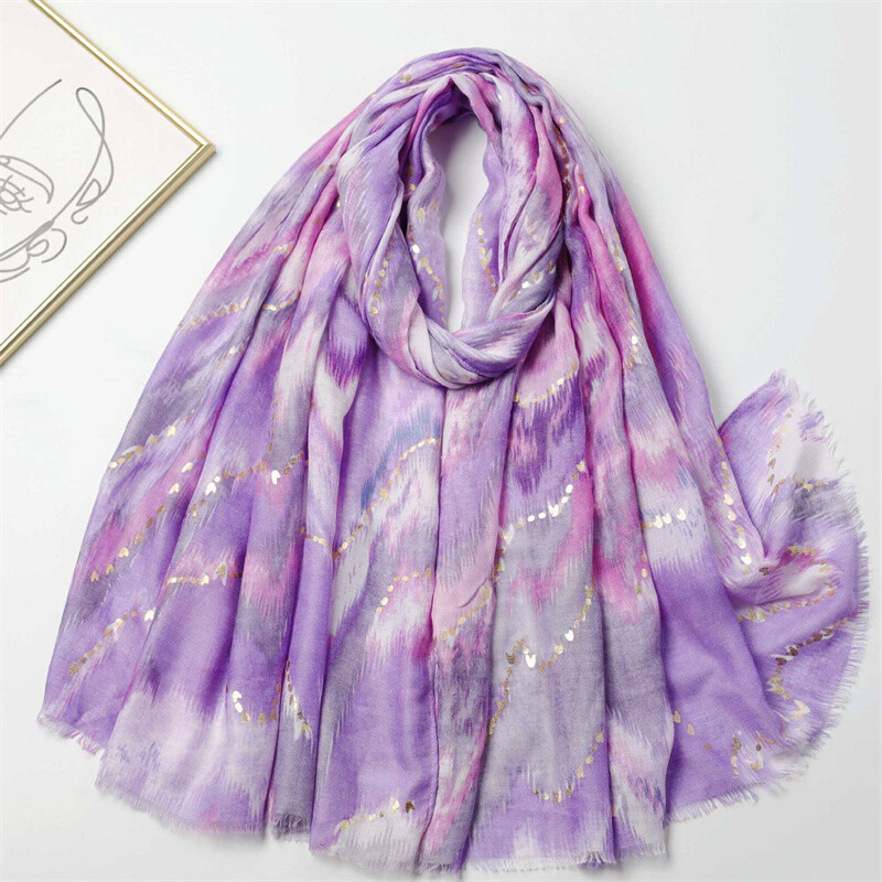 Ombre Gradient Glitter Wave csíkos viszkóz sál Kiváló minőségű nyomtatott kendők és pakolások Pashmina ellopta Bufandas Muszlim Sjaalt 2024